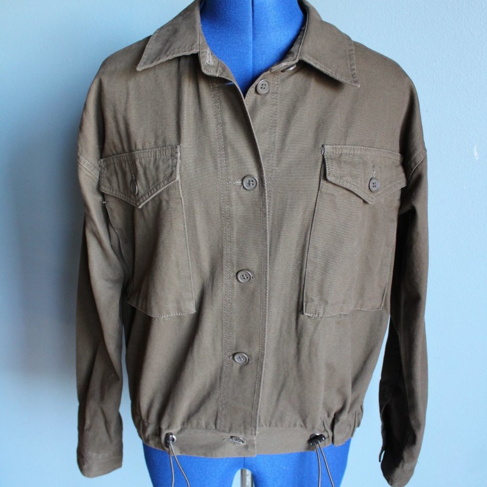No Boundaries Junior's Green Button Front Cinched Utility Jacket ~M~